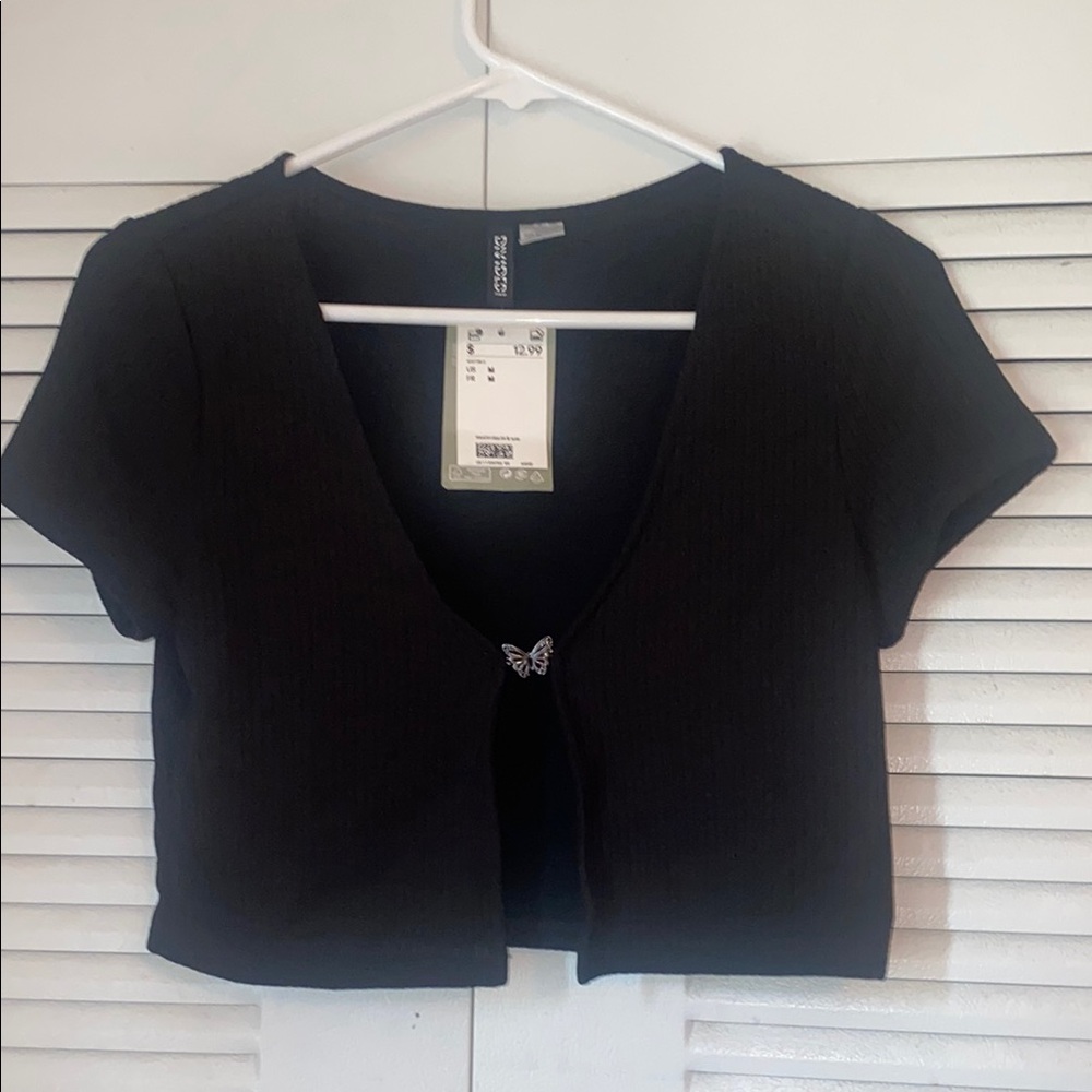 Black Short Sleeve shirt with Butterfly Detail